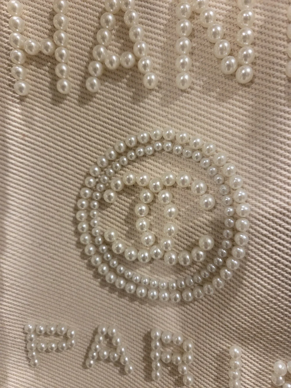 CHANEL Cream Canvas Tote with Pearl Logo and Tan Leather Handles - Picture 2 of 5